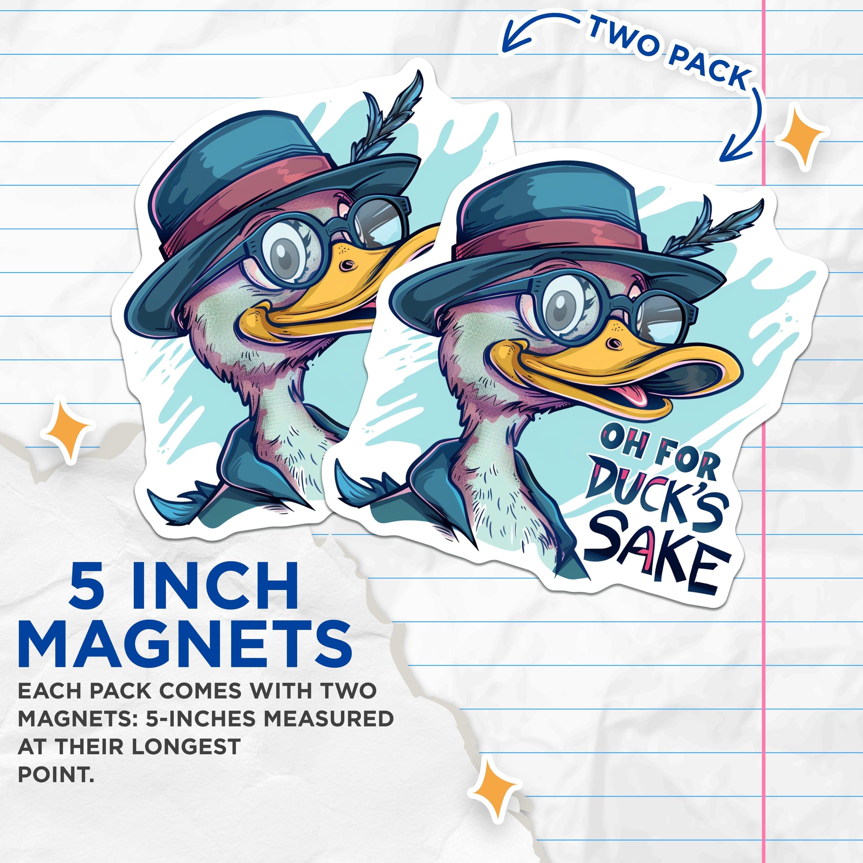 (2 Pack) Oh for Duck's Sake Magnets - Funny Sarcastic Duck - Quirky Animal Pun Decor - 5 Inches On Longest Side - Thick Durable Magnet - Made in USA - MAG37470