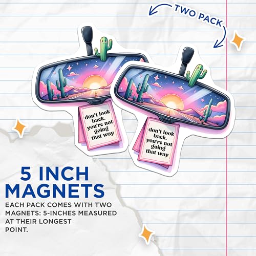 (2 Pack) Sunset Road Trip Magnets - Cactus Mirror Charm - 5" On Longest Side - for Cars, Fridges, Toolboxes - Made in USA - MAG7498