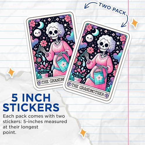 (2 Pack) The Grandmother Stickers - Skeleton Art Stickers - Day of The Dead Stickers - 5" On Longest Side - Sticks to Smooth Flat Surfaces - Made in USA - BMCS5421