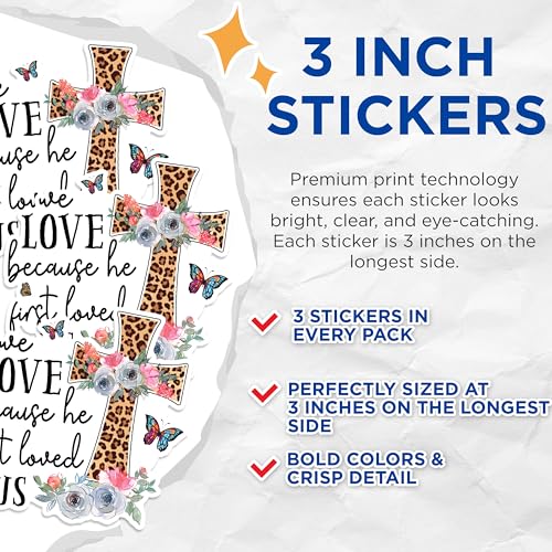 (3 Pack) Christian Decals - Faith Inspired - Religious Laptop Decal - 3 Inches On Longest Side - Easy Peel & Apply - Made in USA - 3MCS1677