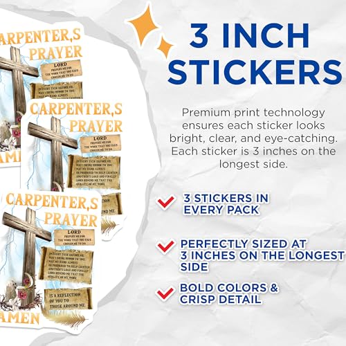 (3 Pack) Carpenter's Prayer Decals - Christian Worker - Religious Verses - 3 Inches On Longest Side - Easy Peel & Apply - Made in USA - 3MCS4620