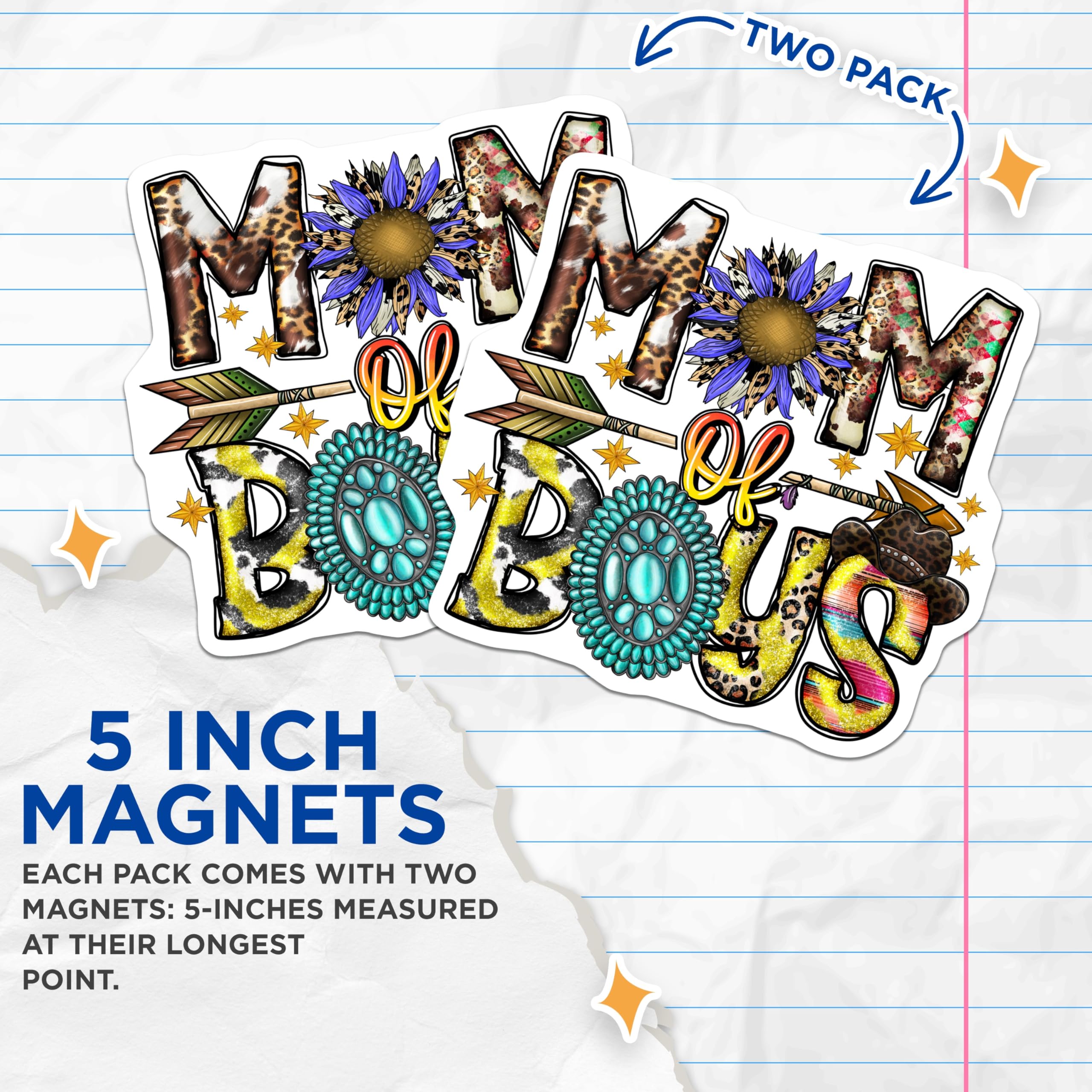 (2 Pack) Mom of Boys Magnets - Western Cowgirl Mama - Turquoise Sunflower Design Magnet - 5 Inches On Longest Side - Thick Durable Magnet - Made in USA - MAG24965