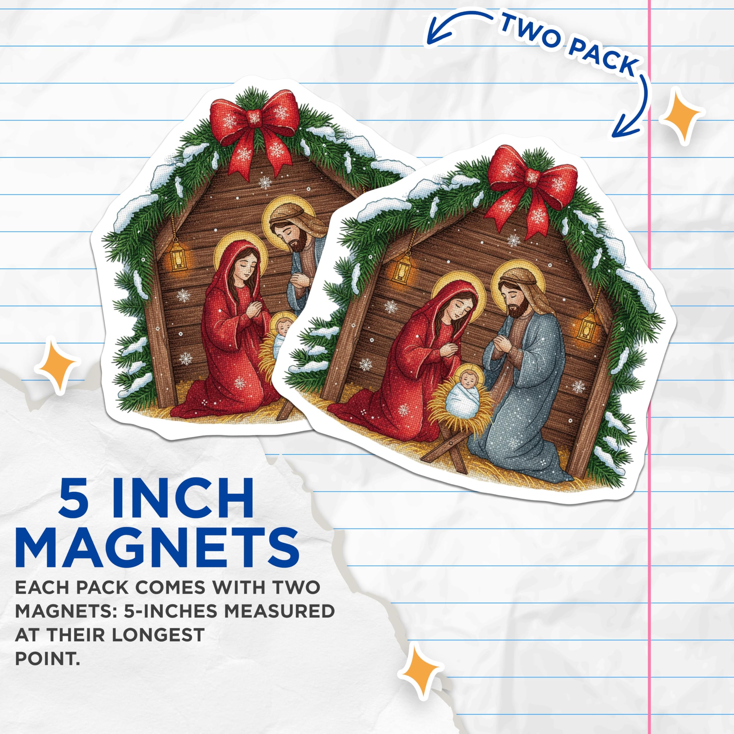 (2 Pack) Nativity Magnets - Holy Family Decor - Christmas Refrigerator Magnets - 5 Inches On Longest Side - Thick Durable Magnet - Made in USA - MAG30204