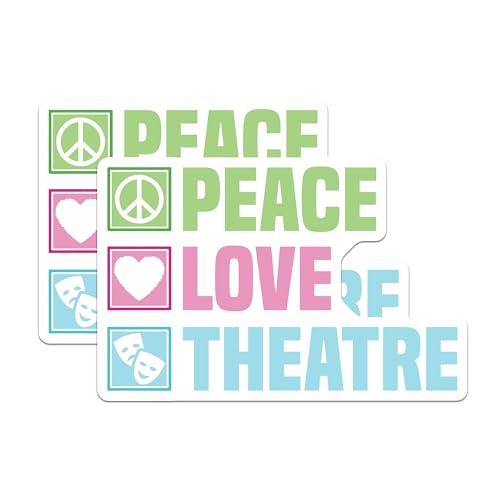 (2 Pack) Peace Love Theatre Stickers - Theatre Arts Stickers - Drama Club Stickers - 5" On Longest Side - Sticks to Smooth Flat Surfaces - Made in USA - BMCS5251