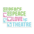 (2 Pack) Peace Love Theatre Stickers - Theatre Arts Stickers - Drama Club Stickers - 5" On Longest Side - Sticks to Smooth Flat Surfaces - Made in USA - BMCS5251