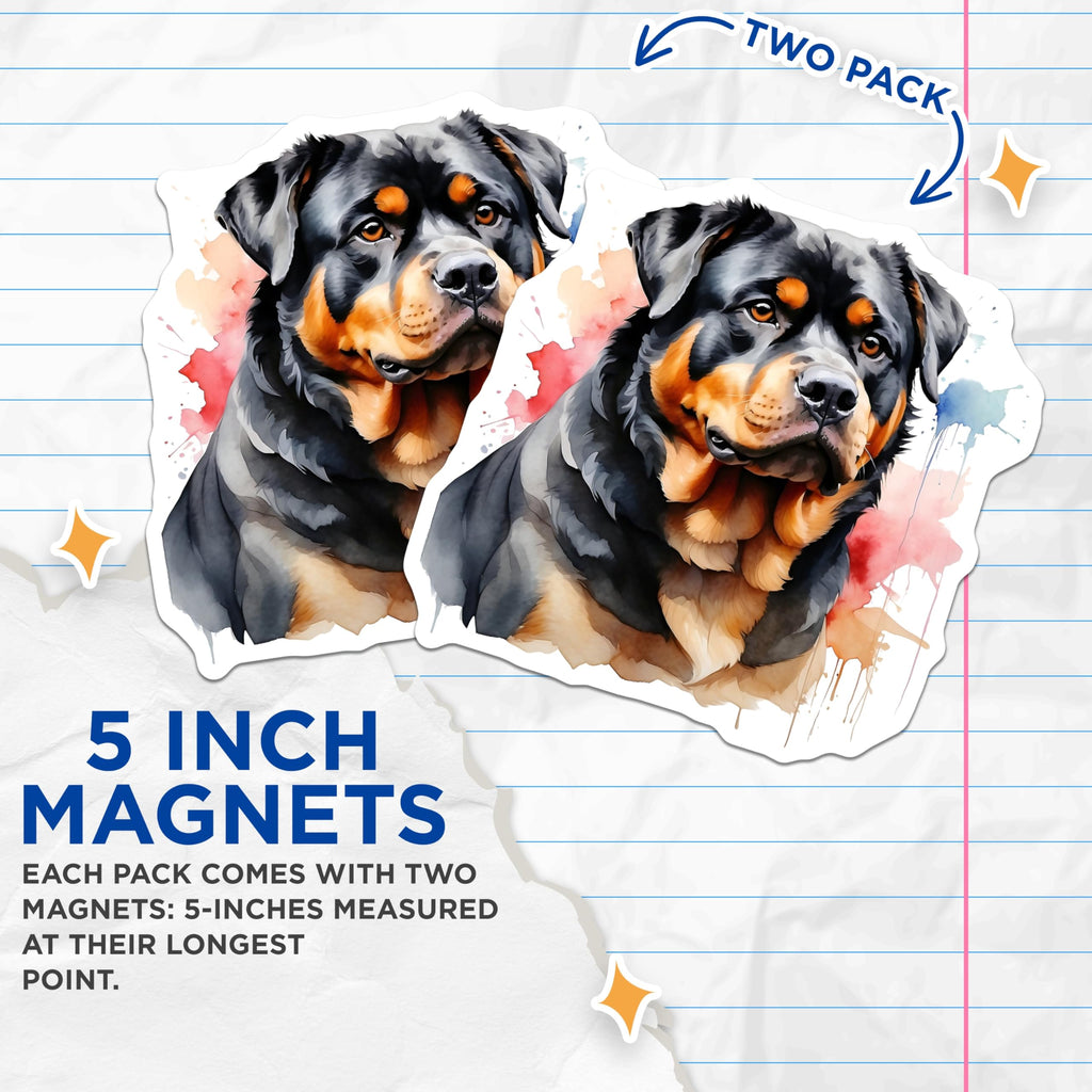 (2 Pack) Rottweiler Magnets - Dog Breed Fridge Magnets - Pet Lover Decor - 5" On Longest Side - Premium Magnet - for Cars, Refrigerators, Toolboxes, Lockers - Made in USA - MAG15386