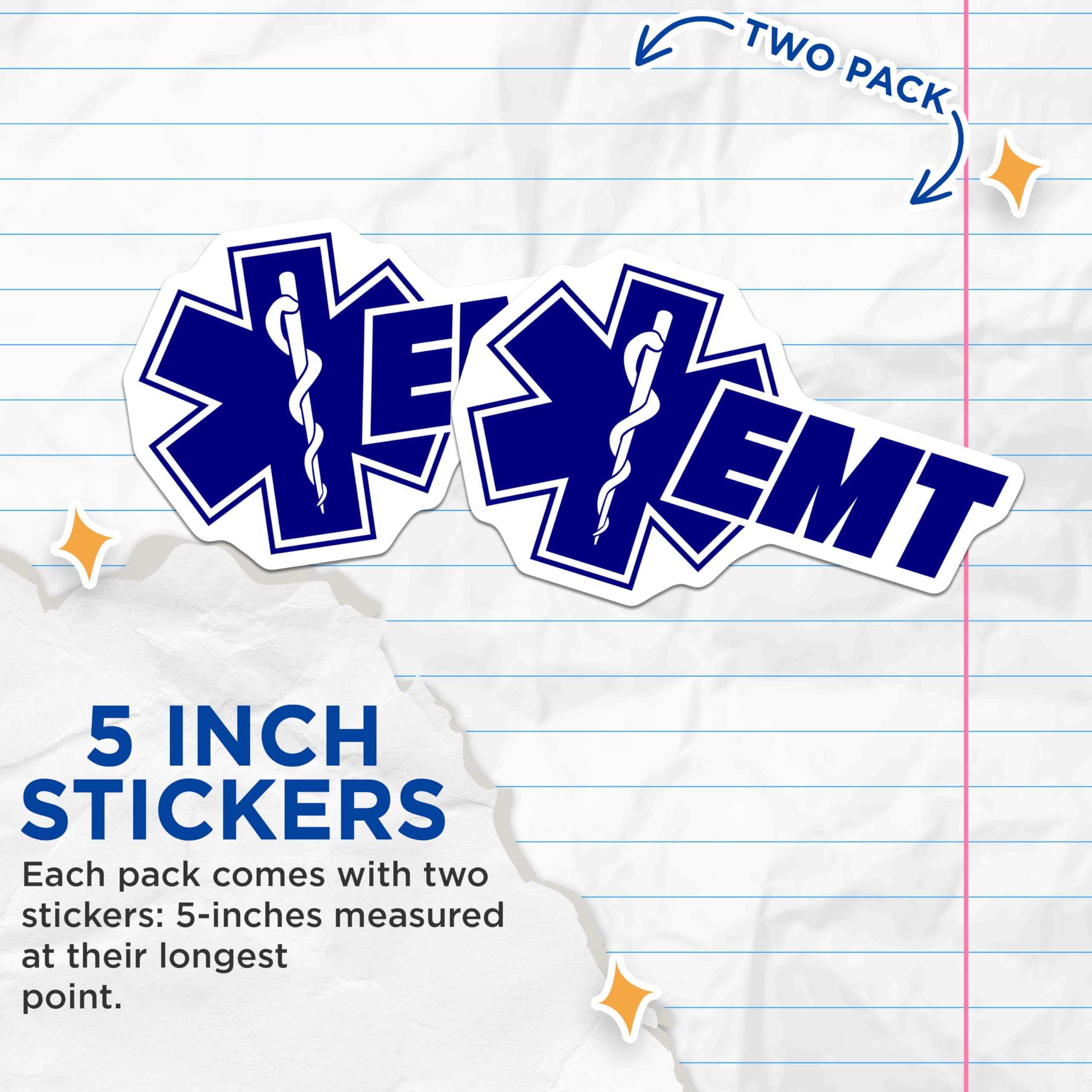 (2 Pack) EMT Star of Life Stickers - Emergency Medical Technician Decals - First Responder Paramedic Stickers - 5" On Longest Side - Sticks to Smooth Flat Surfaces - Made in USA - BMCS5263