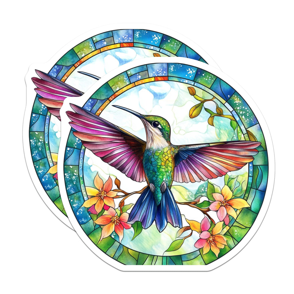 (2 Pack) Hummingbird Stained Glass Magnets - Nature Lover Decor - Fridge Magnets Aesthetic - 5 Inches On Longest Side - Thick Durable Magnet - Made in USA - MAG26633