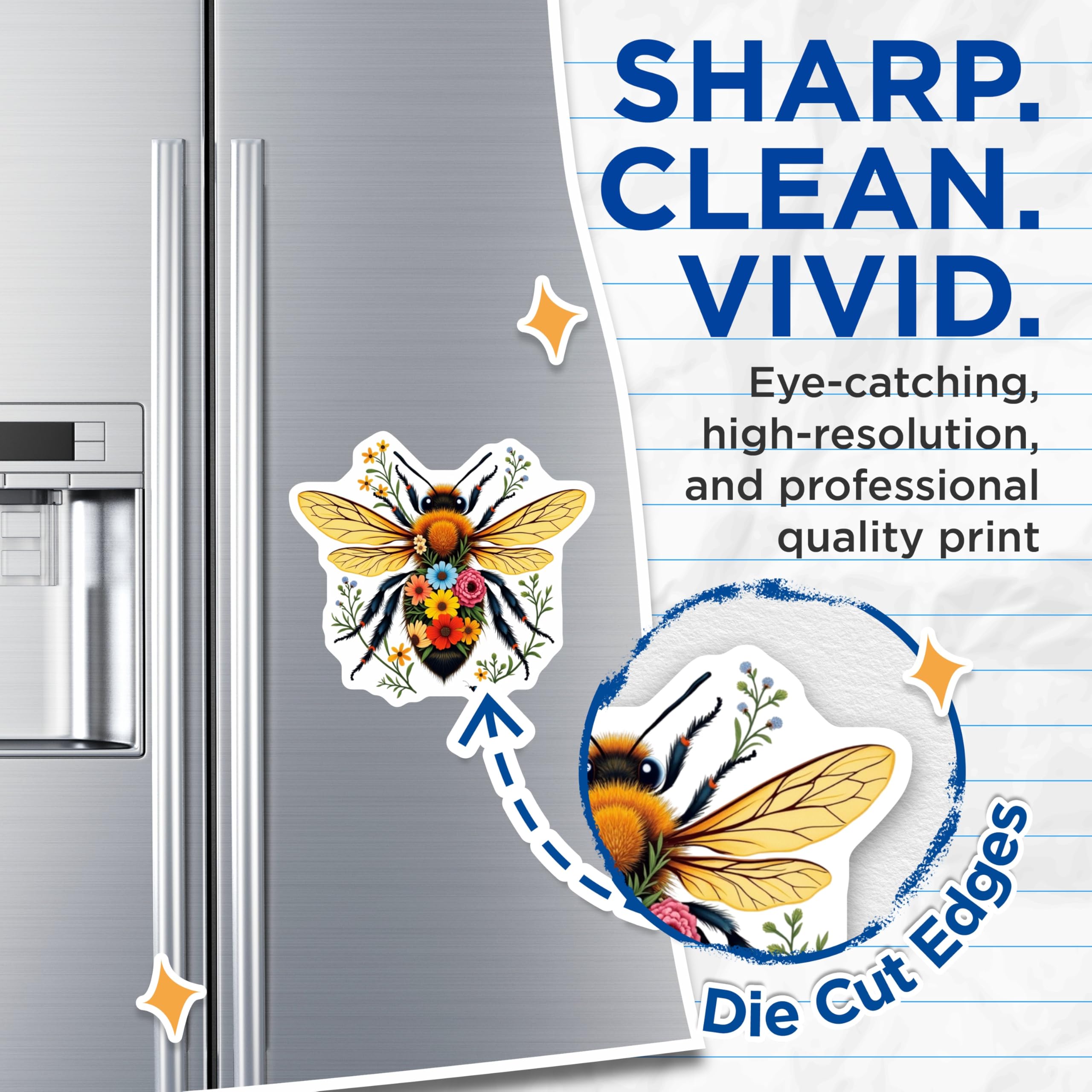 (2 Pack) Bee with Flowers Magnets - Floral Bee Decor - Nature Lover Refrigerator Magnets - 5" On Longest Side - Premium Magnet - for Cars, Refrigerators, Toolboxes, Lockers - Made in USA - MAG17125