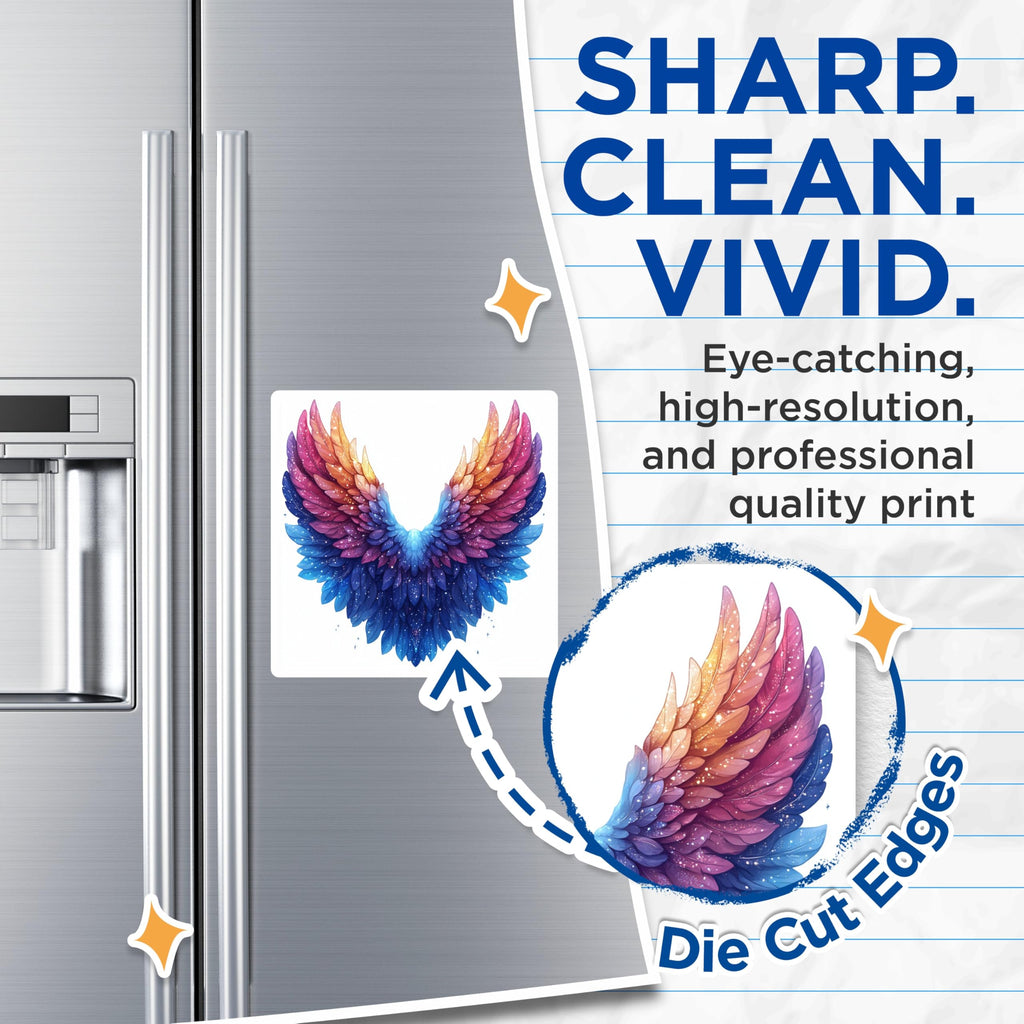 (2 Pack) Colorful Angel Wings Magnets - Ethereal Sparkle Decor - Magical Fantasy Art - 5 Inches On Longest Side - Thick Durable Magnet - Made in USA - MAG25542