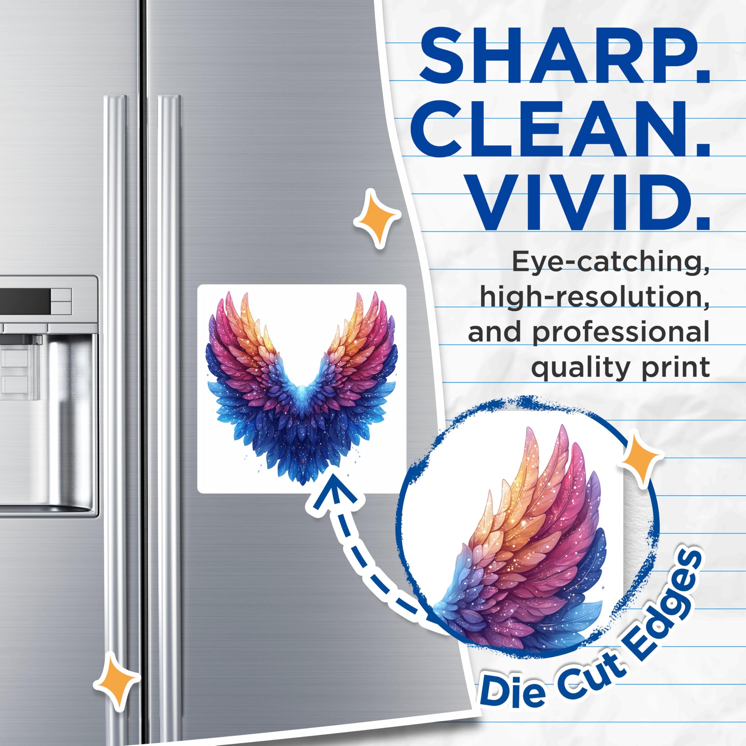 (2 Pack) Colorful Angel Wings Magnets - Ethereal Sparkle Decor - Magical Fantasy Art - 5 Inches On Longest Side - Thick Durable Magnet - Made in USA - MAG25542