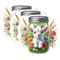 (3 Pack) Baby Goat Decals - Floral Mason Jar Art - Cute Animal Stickers - 3 Inches On Longest Side - Easy Peel & Apply - Made in USA - 3MCS8127