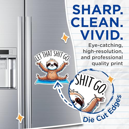 (2 Pack) Funny Sloth Magnets - Let That Shit Go Magnets - Cute Sloth Yoga Pose Magnets- 5" On Longest Side - for Fridges, Toolboxes, Cars - Made in USA - MAG2732