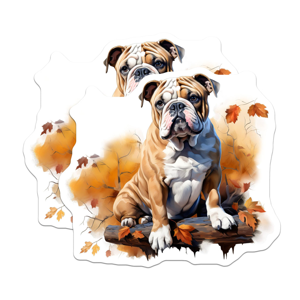 (2 Pack) Bulldog Autumn Magnets - Fall Dog Lover Decor - Pet Parent Refrigerator Art - Cozy Animal Home Accessory - 5 Inches On Longest Side - Thick Durable Magnet - Made in USA - MAG30450