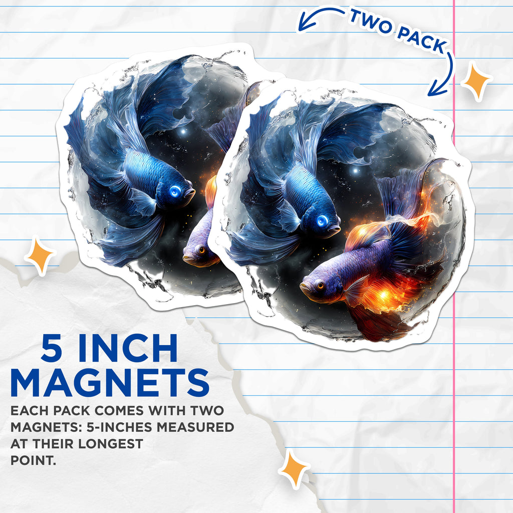 (2 Pack) Betta Fish Magnets - Yin Yang Celestial Aquatic - Fantasy Aquarium Decor for Fish Lover - 5 Inches On Longest Side - Thick Durable Magnet - Made in USA - MAG37207