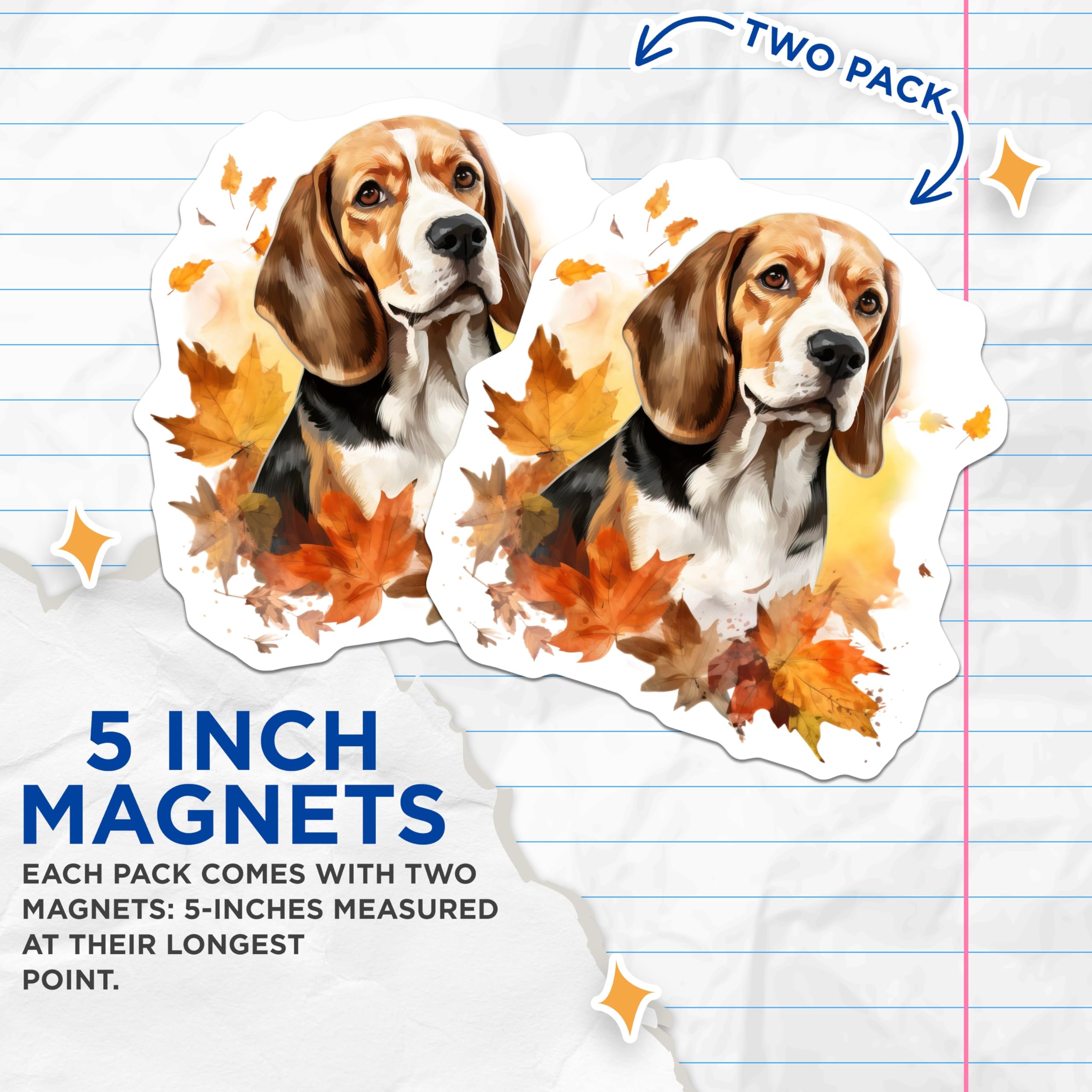 (2 Pack) Beagle Magnets - Autumn Dog Decor - Fall Maple Leaf Accent - 5 Inches On Longest Side - Thick Durable Magnet - Made in USA - MAG24148
