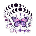 (2 Pack) Moon Phase Butterfly Stickers - Lunar Cycle Crystals - Floral Purple Butterfly Decal - 5" On Longest Side - Sticks to Smooth Flat Surfaces - Made in USA - BMCS8070