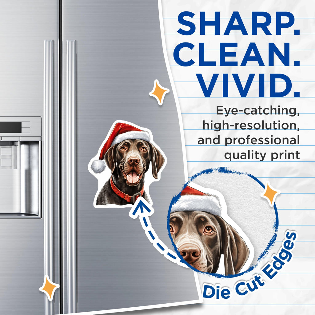 (2 Pack) Festive Dog Magnets - Santa Hat German Shorthaired Pointer - Christmas Pet Lover Decor - 5 Inches On Longest Side - Thick Durable Magnet - Made in USA - MAG30899