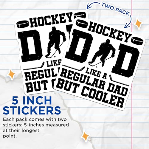 (2 Pack) Hockey Dad Stickers - Like a Regular Dad but Cooler - Funny Dad Sticker for Hockey Lovers - 5" On Longest Side - Sticks to Smooth Flat Surfaces - Made in USA - BMCS6154