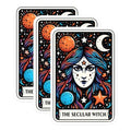 (3 Pack) Secular Witch Decals - Tarot Card Inspired - Colorful Occult Art Decal - 3 Inches On Longest Side - Easy Peel & Apply - Made in USA - 3MCS4069
