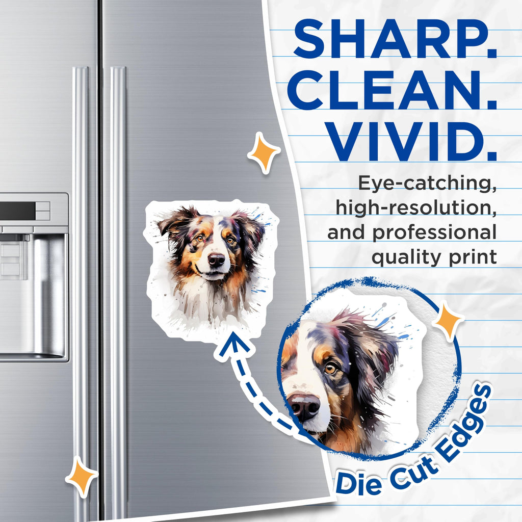 (2 Pack) Australian Shepherd Dog Magnets - Artistic Watercolor Canine Art - Pet Owner Fridge Locker Decoration - 5 Inches On Longest Side - Thick Durable Magnet - Made in USA - MAG24216