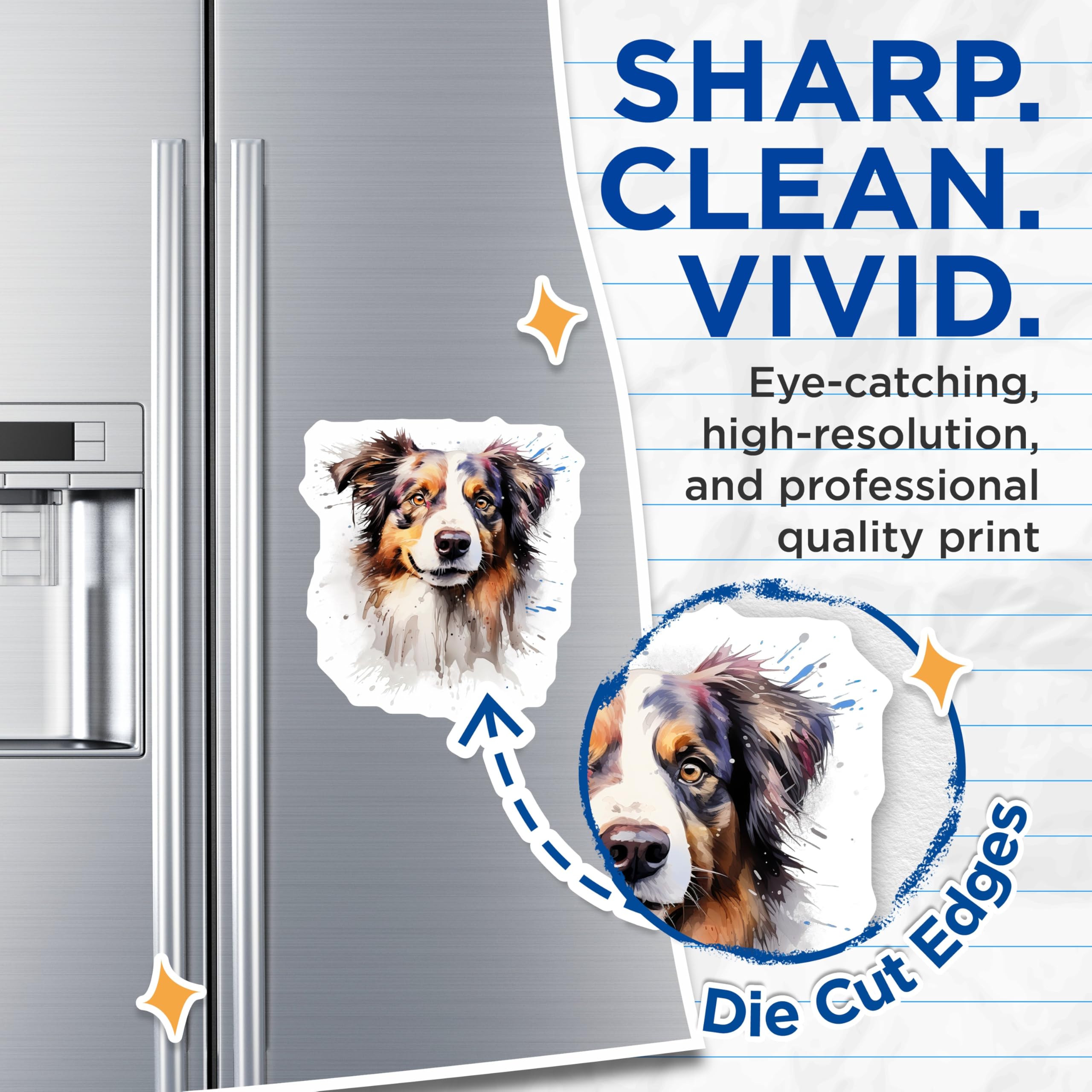 (2 Pack) Australian Shepherd Dog Magnets - Artistic Watercolor Canine Art - Pet Owner Fridge Locker Decoration - 5 Inches On Longest Side - Thick Durable Magnet - Made in USA - MAG24216