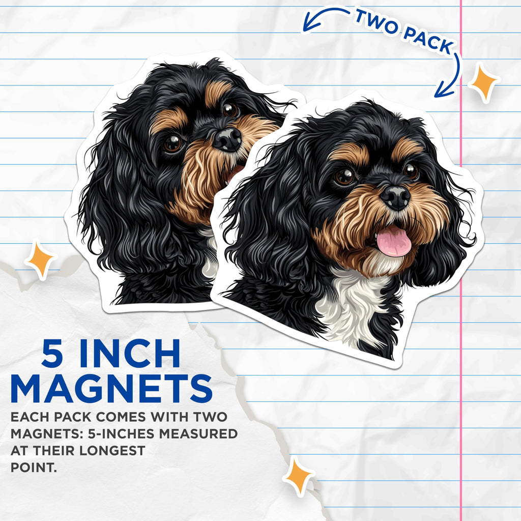 (2 Pack) Cavalier King Charles Spaniel Magnets - Tricolor Dog Mom Decor - Cute Pet Lover Fridge Accent - 5 Inches On Longest Side - Thick Durable Magnet - Made in USA - MAG30453