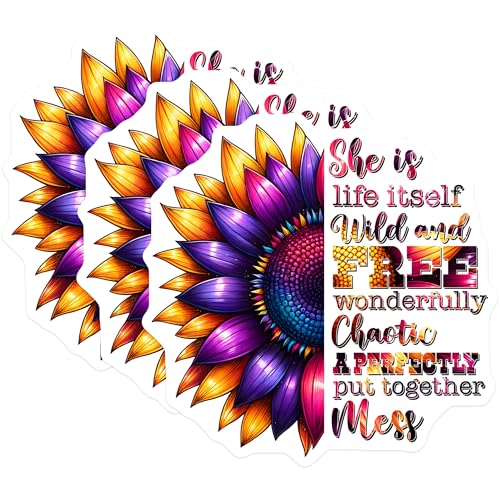 (3 Pack) Sunflower Quote Decals - Wild and Free - Colorful Laptop Decal - 3 Inches On Longest Side - Easy Peel & Apply - Made in USA - 3MCS6952