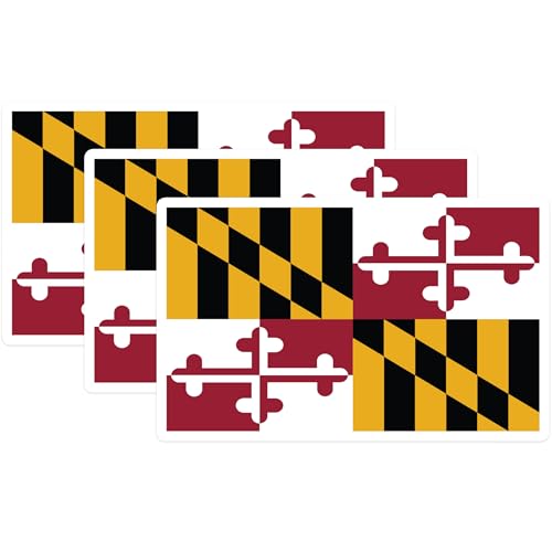 (3 Pack) Maryland Flag Decals - Maryland State Pride - Laptop Decals - 3 Inches On Longest Side - Easy Peel & Apply - Made in USA - 3MCS0192