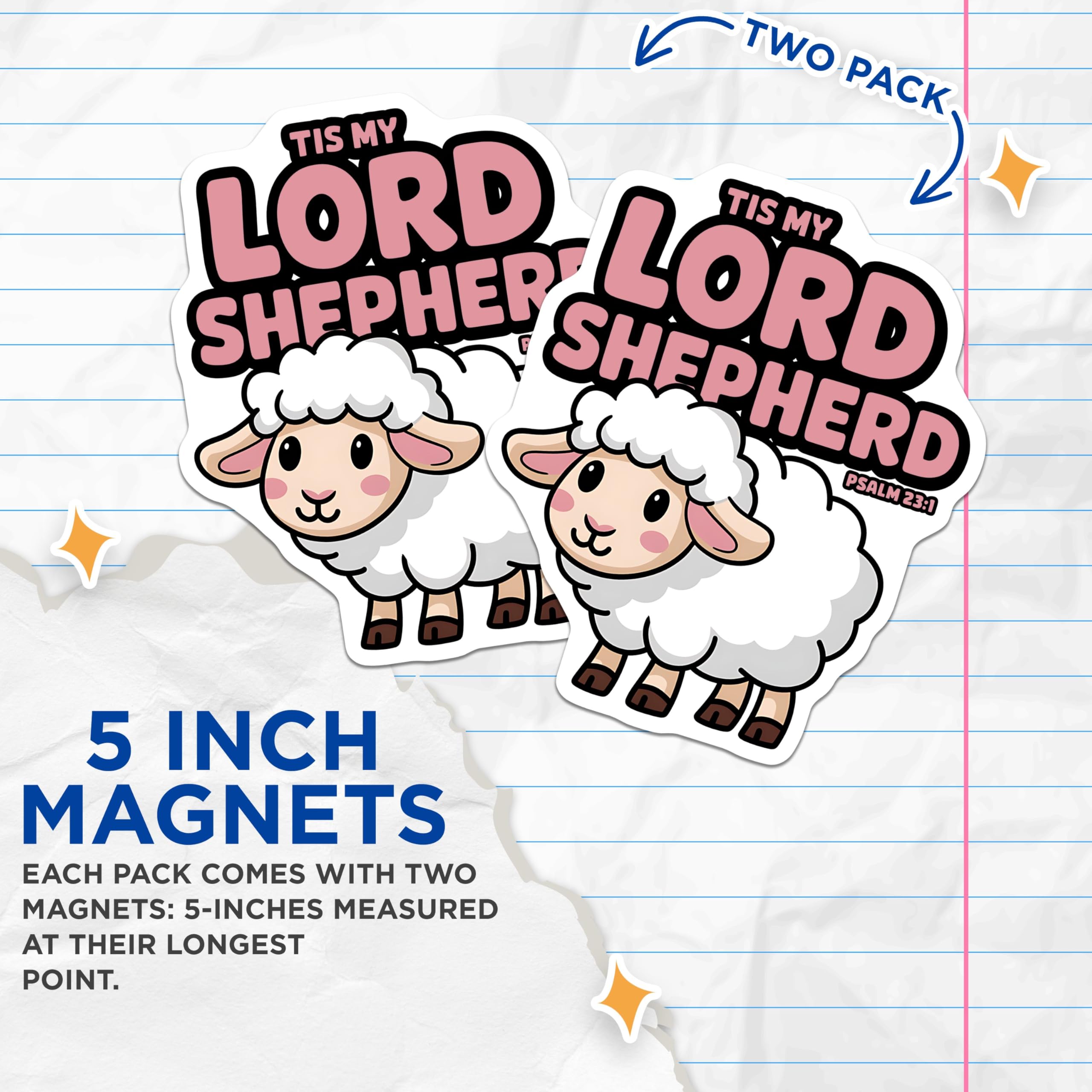 (2 Pack) Tis My Lord Shepherd Magnets - Psalm 23:1 - Cute Sheep - Christian - Inspirational Quote - Bible Verse Magnets - 5" On Longest Side - for Cars, Fridges, Toolboxes - Made in USA - MAG3881