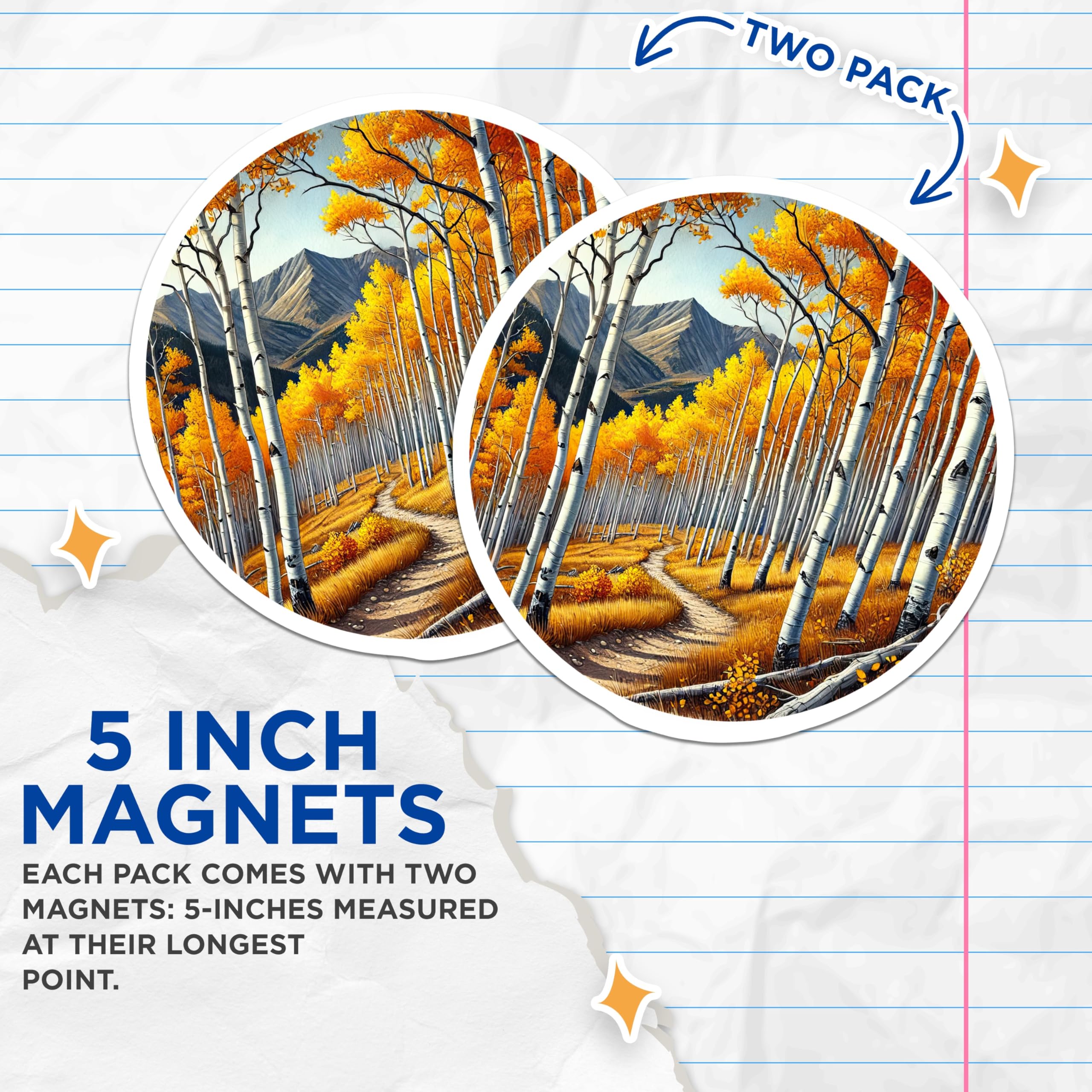 (2 Pack) Aspen Tree Forest Magnets - Fall Foliage Decor - Mountain Landscape Art - 5" On Longest Side - Premium Magnet - for Cars, Refrigerators, Toolboxes, Lockers - Made in USA - MAG17653