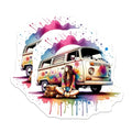 (2 Pack) Retro Hippie Van Stickers - Boho Van - Colorful Van Sticker - 5" On Longest Side - Sticks to Smooth Flat Surfaces - Made in USA - BMCS8834