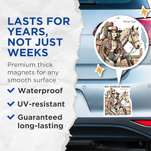 (2 Pack) She Humbles Herself Magnets - Inspirational Christian Quote - Western Country Art - 5" On Longest Side - for Cars, Fridges, Toolboxes - Made in USA - MAG6875