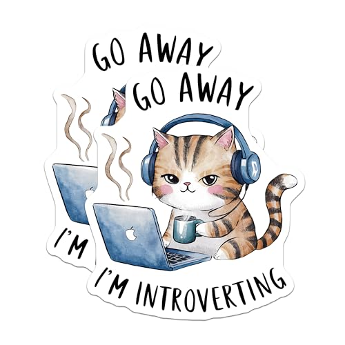 (2 Pack) Cat Introverting Stickers - Cute Cat Laptop Stickers - Funny Introvert Cat Stickers - 5" On Longest Side - Sticks to Any Smooth Flat Surface - Made in USA - BMCS3457