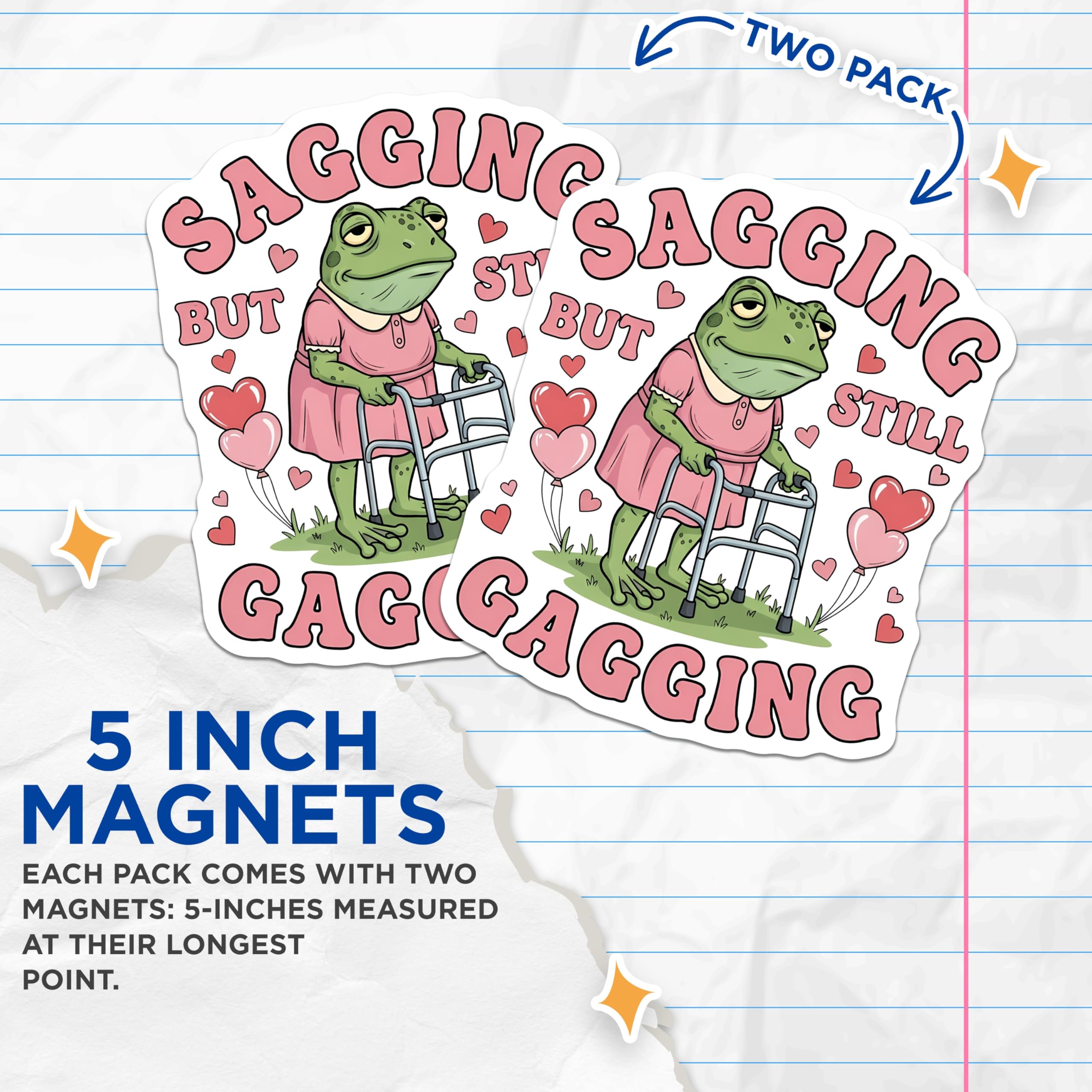 (2 Pack) Froggy Gagging Magnets - Funny Frog - Quirky Refrigerator Decor - 5" On Longest Side - Premium Magnet - for Cars, Refrigerators, Toolboxes, Lockers - Made in USA - MAG16734
