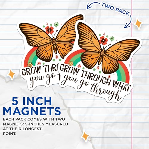 (2 Pack) Monarch Butterfly Magnets - Inspirational Quote Home - Motivational Fridge Magnets - Colorful Butterfly Magnets - 5" On Longest Side - for Cars, Fridges, Toolboxes - Made in USA - MAG4328
