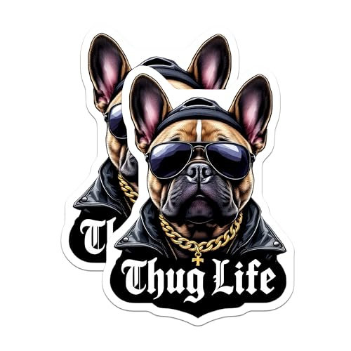 (2 Pack) Thug Life Dog Stickers - Funny Bulldog Stickers - Cool Dog Stickers - 5" On Longest Side - Sticks to Smooth Flat Surfaces - Made in USA - BMCS4629