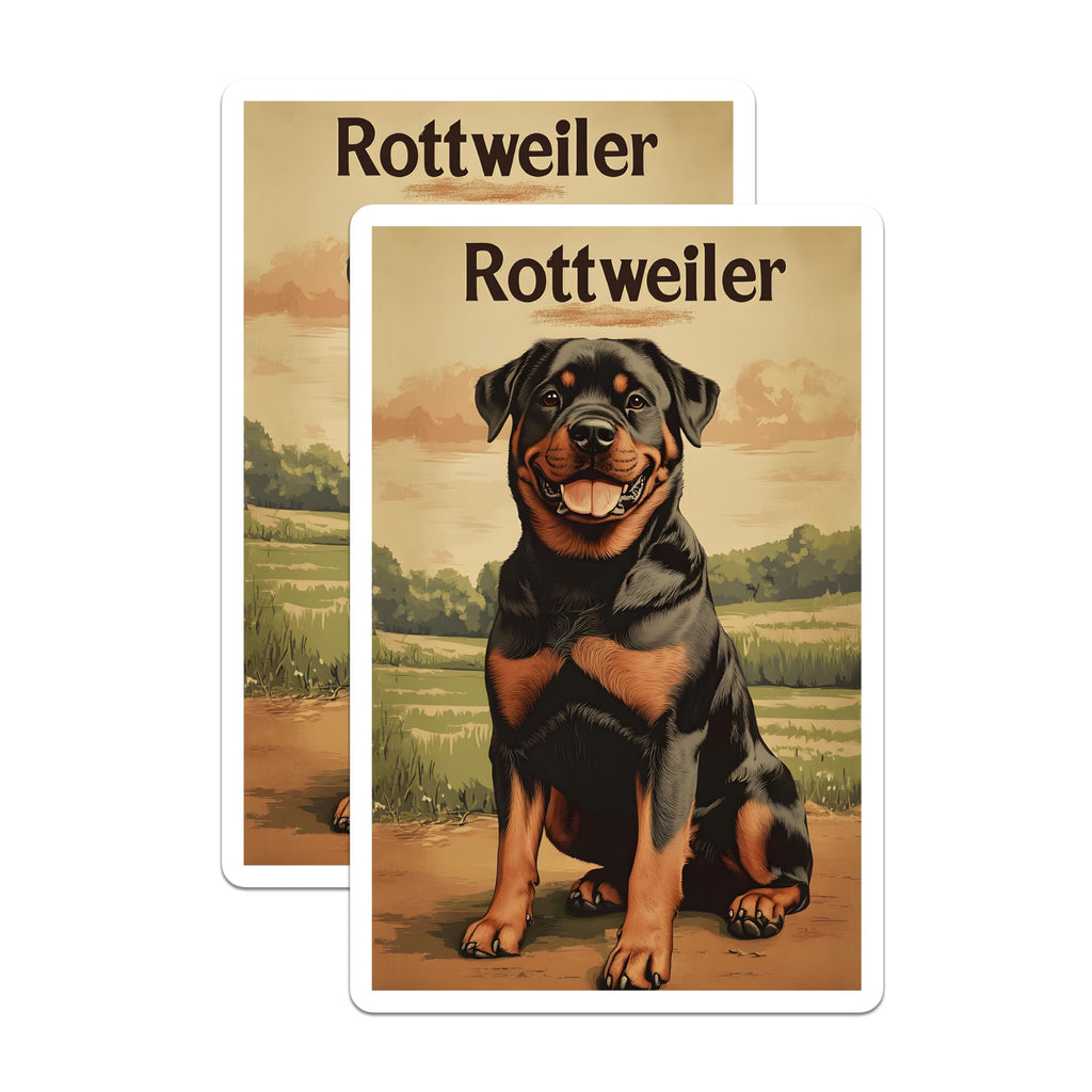 (2 Pack) Rottweiler Magnets - Cheerful Dog Breed Art - Loyal Canine Companion Display - Pet Owner Refrigerator Home Decor - 5 Inches On Longest Side - Thick Durable Magnet - Made in USA - MAG20611