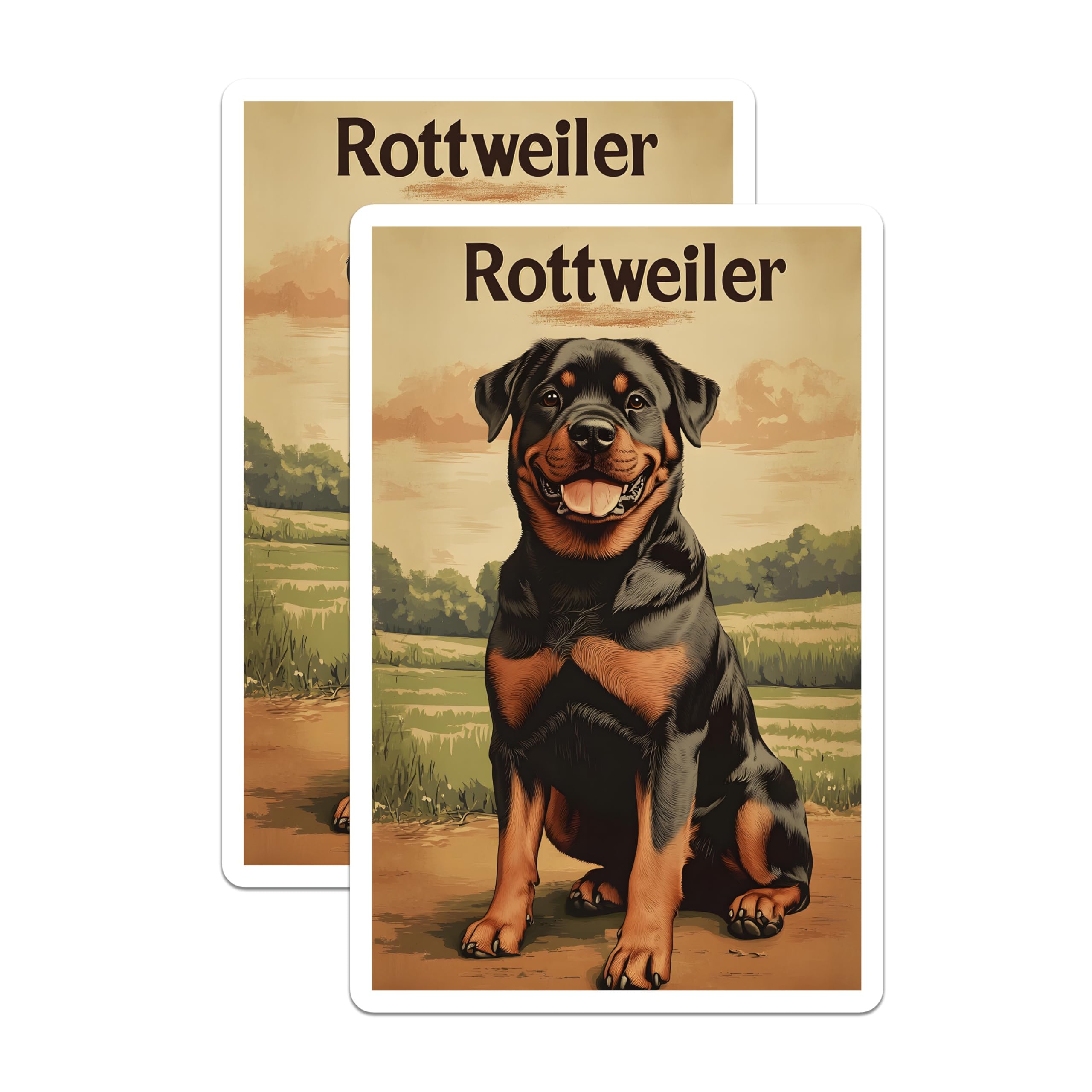 (2 Pack) Rottweiler Magnets - Cheerful Dog Breed Art - Loyal Canine Companion Display - Pet Owner Refrigerator Home Decor - 5 Inches On Longest Side - Thick Durable Magnet - Made in USA - MAG20611
