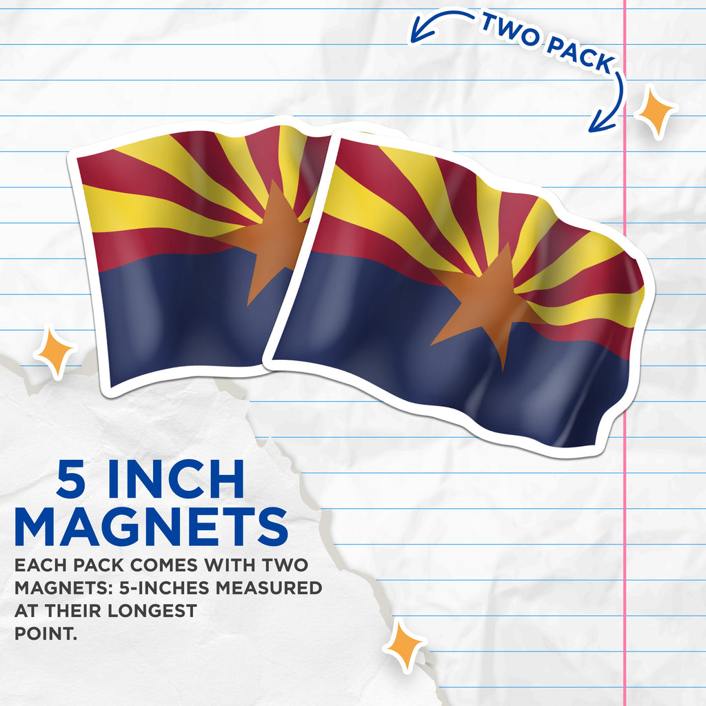 (2 Pack) Arizona State Flag Magnets - Arizona Souvenir - State Pride Decor - Fridge Locker Emblem - 5 Inches On Longest Side - Thick Durable Magnet - Made in USA - MAG36339