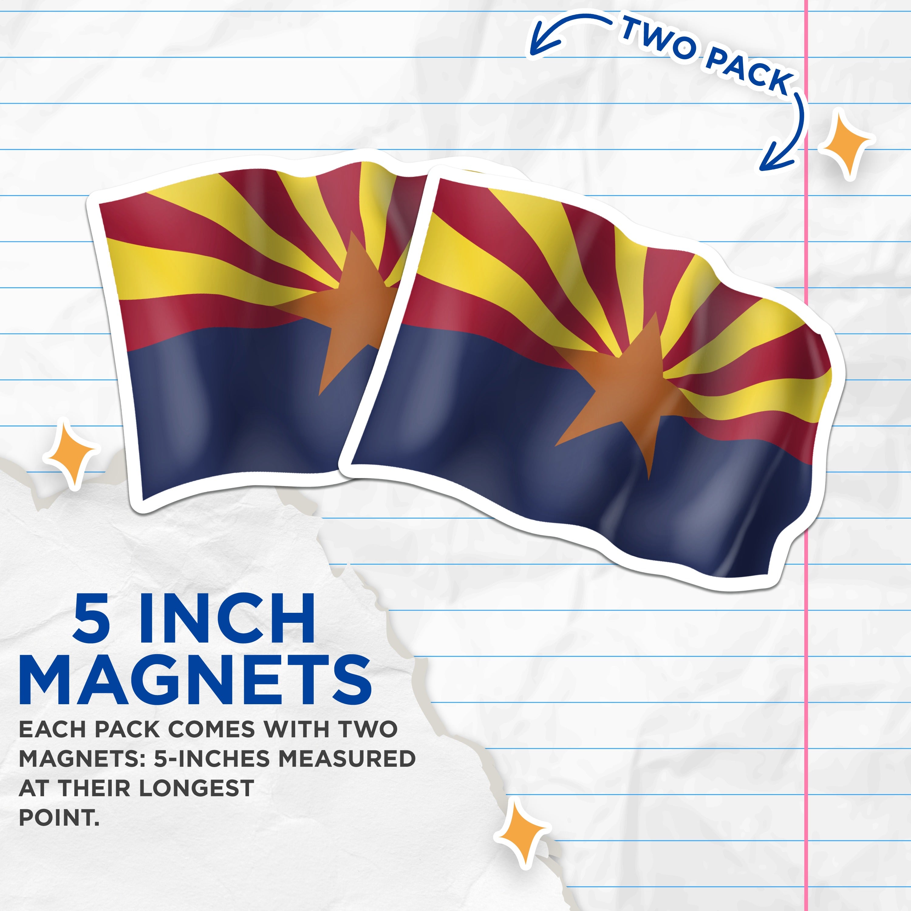 (2 Pack) Arizona State Flag Magnets - Arizona Souvenir - State Pride Decor - Fridge Locker Emblem - 5 Inches On Longest Side - Thick Durable Magnet - Made in USA - MAG36339