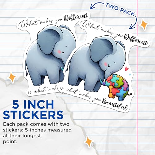 (2 Pack) Inspirational Elephant Stickers - Puzzle Pattern Baby Elephant Stickers - Cute Elephant Motivational Stickers - 5" On Longest Side - Sticks to Any Smooth Flat Surface - Made in USA - BMCS3212