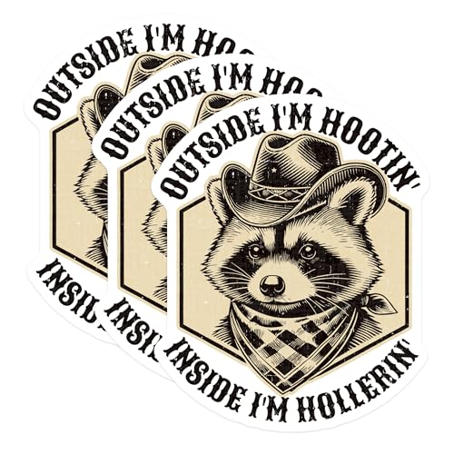 (3 Pack) Raccoon Decals - Cowboy Raccoon Decal - Funny Raccoon - Raccoon Lover - 3 Inches On Longest Side - Easy Peel & Apply - Made in USA - 3MCS2199