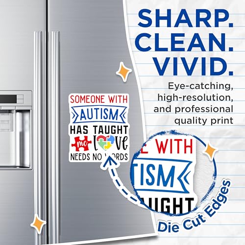 (2 Pack) Autism Awareness Magnets - Someone with Autism - Love Needs No Words Magnet Design - 5" On Longest Side - for Cars, Fridges, Toolboxes - Made in USA - MAG4275