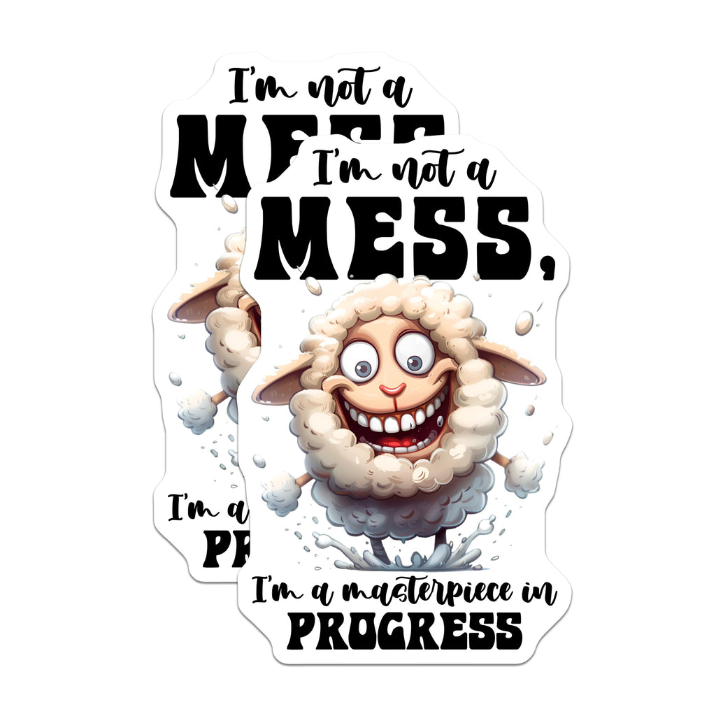 (2 Pack) Funny Sheep Magnets - Masterpiece in Progress - Motivational Quote Art - 5 Inches On Longest Side - Thick Durable Magnet - Made in USA - MAG39885