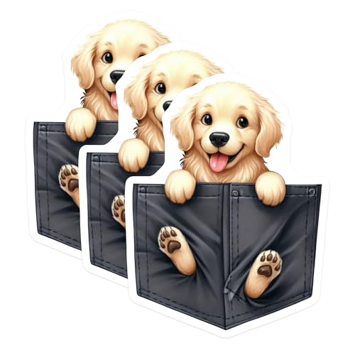 (3 Pack) Golden Retriever Decals - Pocket Dog Stickers - Cute Puppy Laptop Decals - 3 Inches On Longest Side - Easy Peel & Apply - Made in USA - 3MCS2848