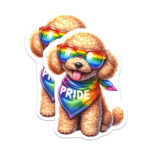 (2 Pack) Pride Dog Stickers - Cute Rainbow Pup - LGBTQ Support - Fun Dog Art Decals for Notebook Laptop - 5" On Longest Side - Sticks to Smooth Flat Surfaces - Made in USA - BMCS6704