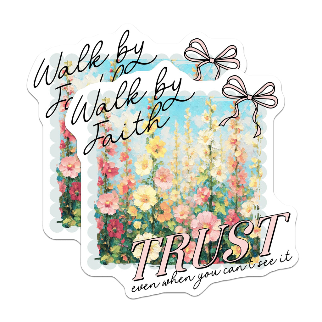 (2 Pack) Walk by Faith Trust Magnets - Inspirational Christian Quote - Floral Botanical Art - Spiritual Encouragement - 5 Inches On Longest Side - Thick Durable Magnet - Made in USA - MAG19968