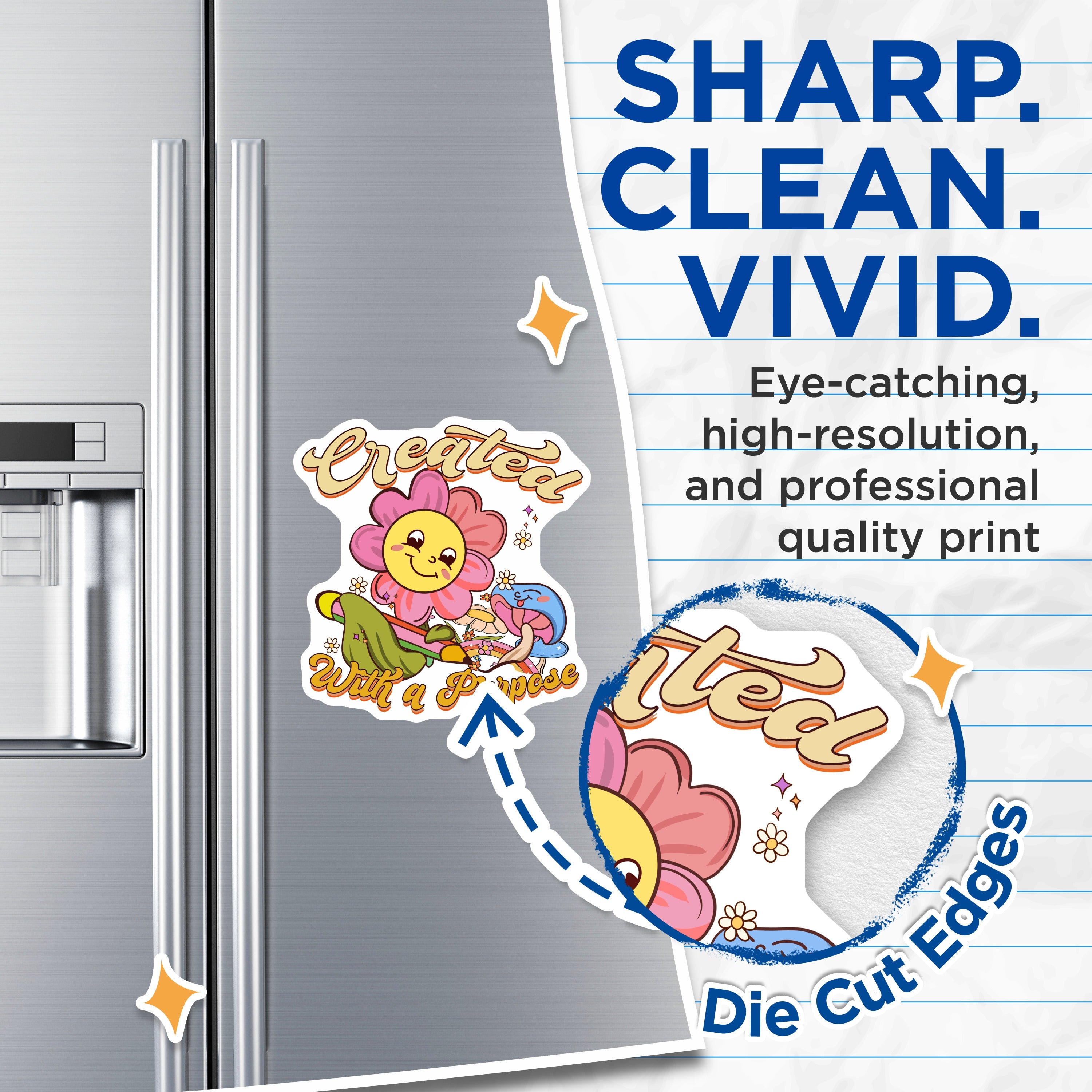 (2 Pack) Created with a Purpose Magnets - Retro Flower Mushroom Decor - Positive Affirmation Art for Fridge Locker Office - 5 Inches On Longest Side - Thick Durable Magnet - Made in USA - MAG39709