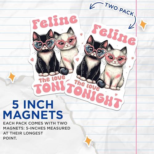 (2 Pack) Cute Cat Magnets - Feline Love - Heart Sunglasses Cats - 5" On Longest Side - for Cars, Fridges, Toolboxes - Made in USA - MAG4393